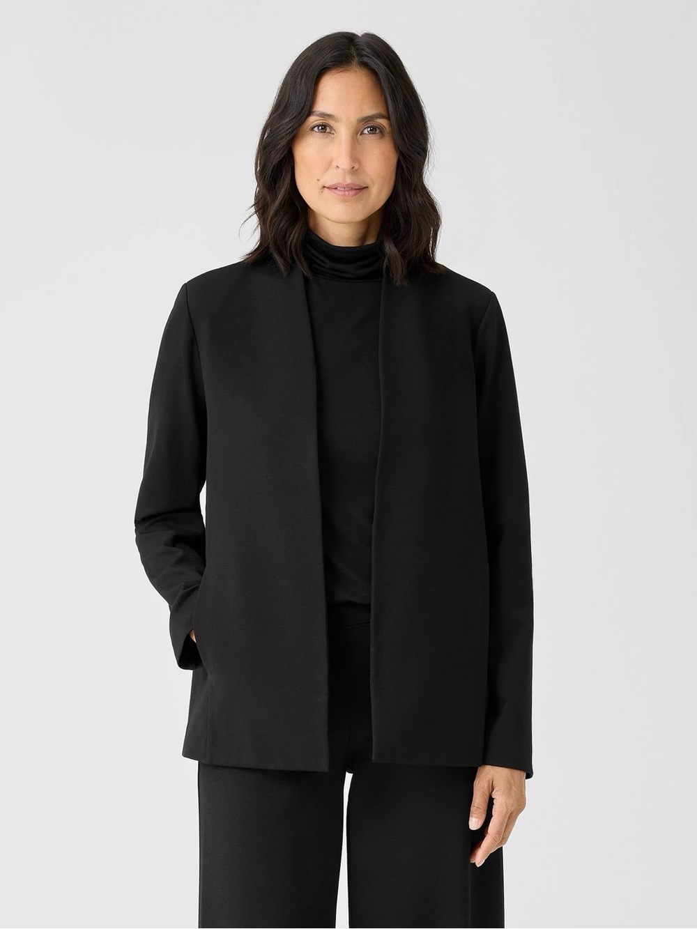 Eileen Fisher Washable Flex Ponte High Collar Jacket Black M